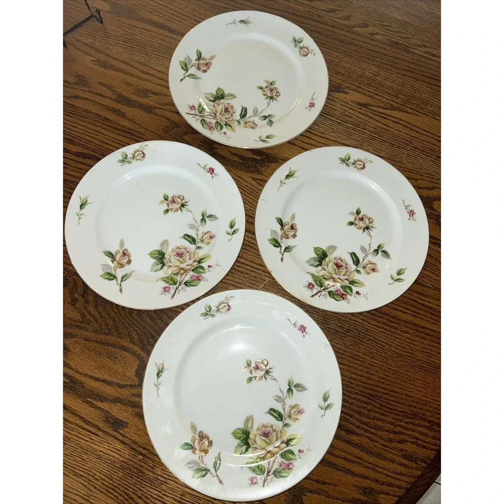 Lynmore Golden Rose Dinner Plates Set 4 Cottagecore French Country China MCM